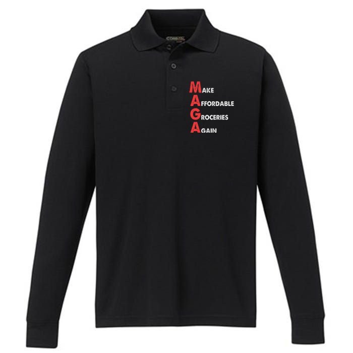 Make Affordable Groceries Again M.A.G.A Design Performance Long Sleeve Polo