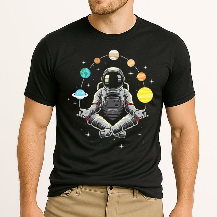 Meditating Astronaut - Galaxy Spaceman Astronomer Cosmos Cooling Performance Crew T-Shirt