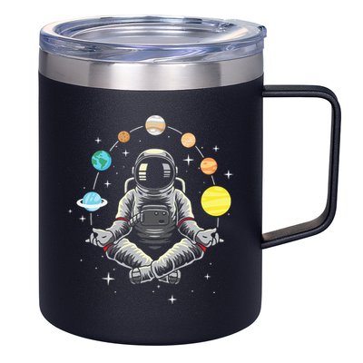 Meditating Astronaut - Galaxy Spaceman Astronomer Cosmos 12oz Stainless Steel Coffee Mug