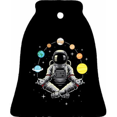 Meditating Astronaut - Galaxy Spaceman Astronomer Cosmos Ceramic Bell Ornament