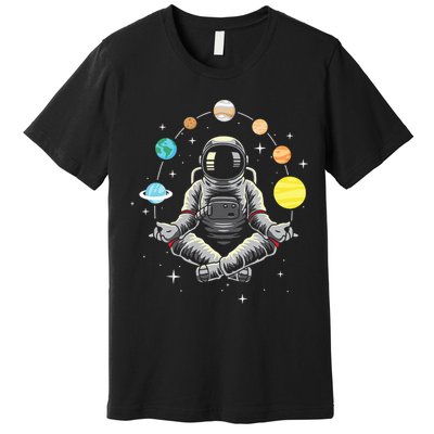 Meditating Astronaut - Galaxy Spaceman Astronomer Cosmos Premium T-Shirt