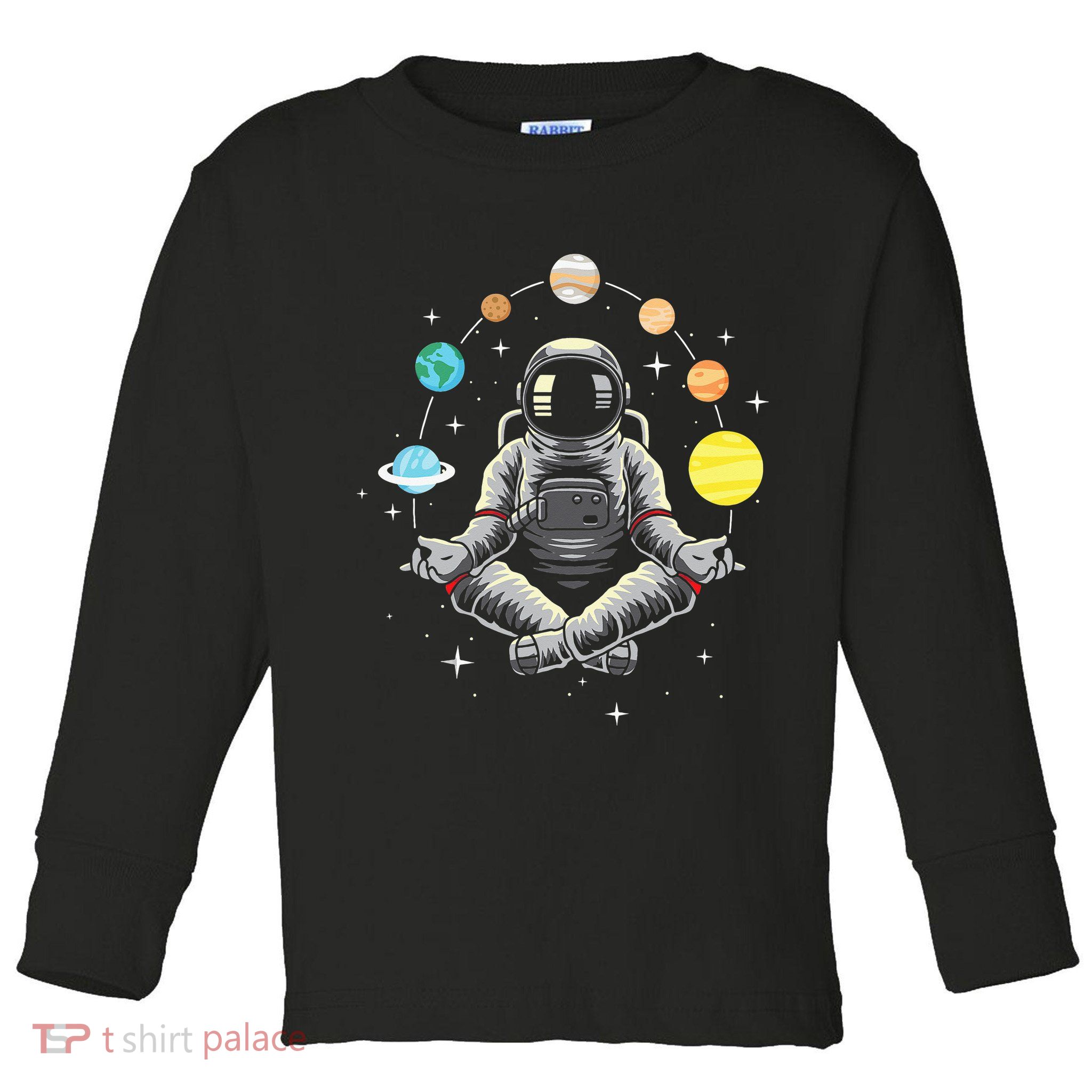Meditating Astronaut - Galaxy Spaceman Astronomer Cosmos Toddler Long Sleeve Shirt