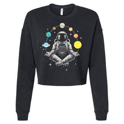 Meditating Astronaut - Galaxy Spaceman Astronomer Cosmos Cropped Pullover Crew
