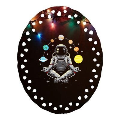 Meditating Astronaut - Galaxy Spaceman Astronomer Cosmos Ceramic Oval Ornament