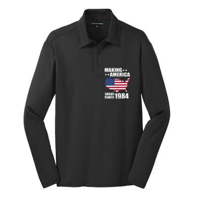 Making America Great Since 1984 Birthday Silk Touch Performance Long Sleeve Polo