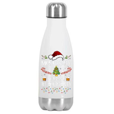 Most Likely To Drink All The Whiskey Funny Family Christmas Stainless Steel Insulated Water Bottle