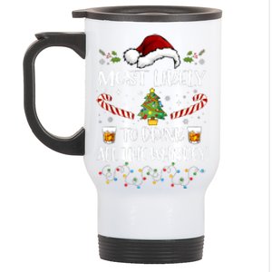 Most Likely To Drink All The Whiskey Funny Family Christmas Stainless Steel Travel Mug