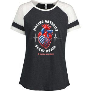 Making Arteries Great Again Cardiac Cath Lab Enza Ladies Jersey Colorblock Tee