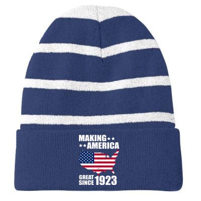 Making America Great Since 1923 Birthday Striped Beanie with Solid Band