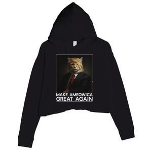 Make Ameowica Great Again Funny Trump Cat Crop Fleece Hoodie