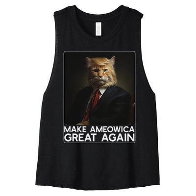 Make Ameowica Great Again Funny Trump Cat Women's Racerback Cropped Tank