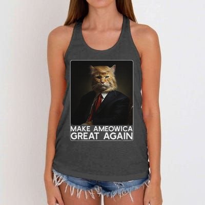 Make Ameowica Great Again Funny Trump Cat Women's Knotted Racerback Tank