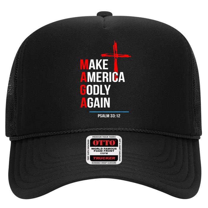 Make America Godly Again Psalm 33 12 High Crown Mesh Back Trucker Hat