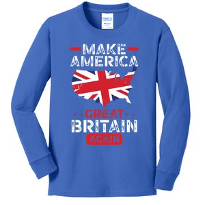 Make America Great Britain Again Funny Usa Map British Flag Gift Kids Long Sleeve Shirt