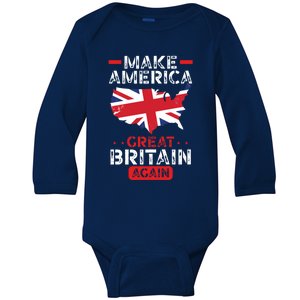 Make America Great Britain Again Funny Usa Map British Flag Gift Baby Long Sleeve Bodysuit