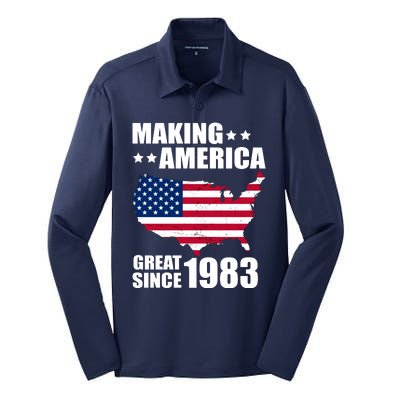 Making America Great Since 1983 Birthday Silk Touch Performance Long Sleeve Polo