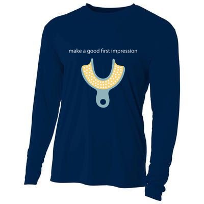 Make A Good First Dental Impression Funny Dentist Cooling Performance Long Sleeve Crew