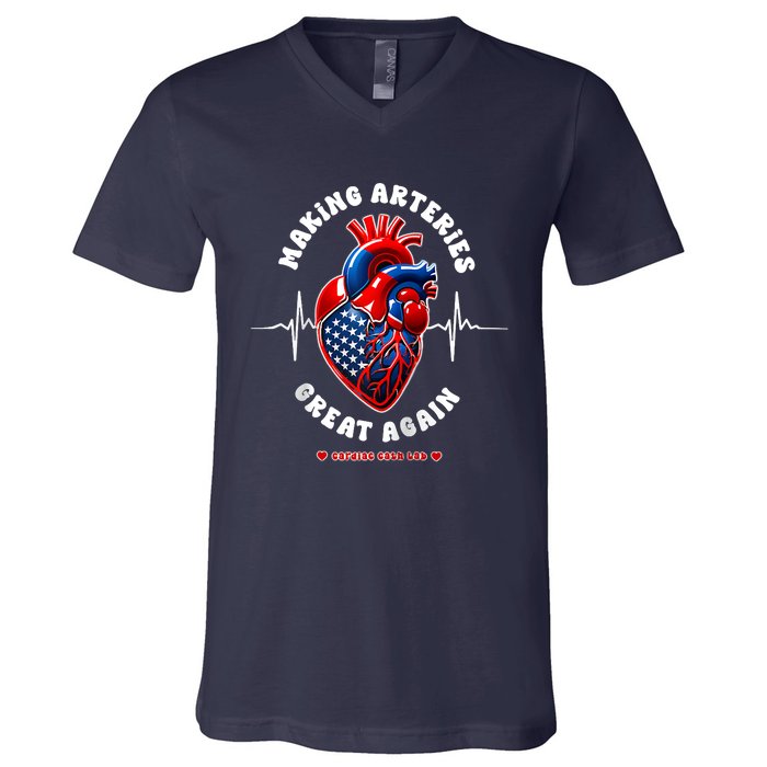 Making Arteries Great Again Cardiac Cath Lab Raglan V-Neck T-Shirt