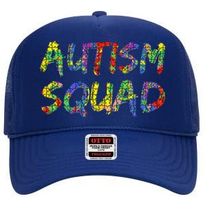 Matching Autism Gifts For Family Puzzle Art Autism Squad High Crown Mesh Back Trucker Hat