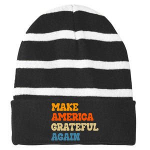 Make America Grateful Again Thanksgiving Patriotic July 4th Striped Beanie with Solid Band