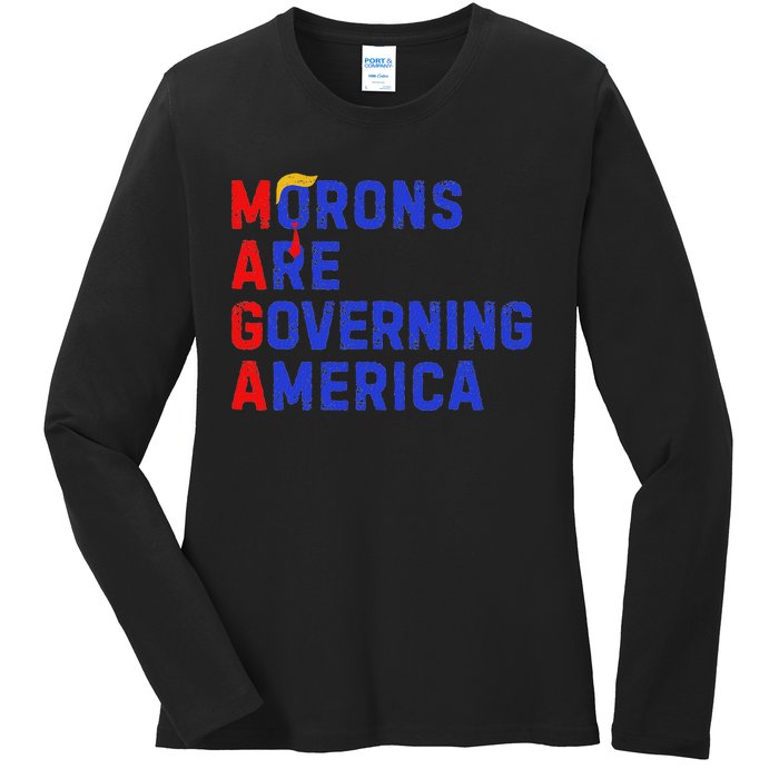 Morons Are Governing America Funny Trump 2024 Ladies Long Sleeve Shirt