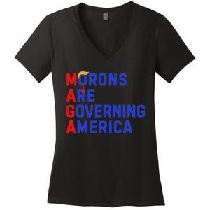 Morons Are Governing America Funny Trump 2024 Women's V-Neck T-Shirt