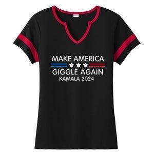 Make America Giggle Again Funny Giggling President Harris Ladies Halftime Notch Neck Tee