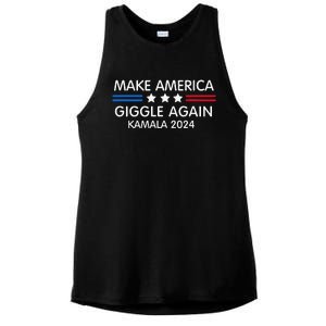 Make America Giggle Again Funny Giggling President Harris Ladies PosiCharge Tri-Blend Wicking Tank