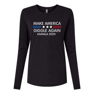 Make America Giggle Again Funny Giggling President Harris Womens Cotton Relaxed Long Sleeve T-Shirt