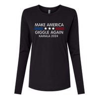 Make America Giggle Again Funny Giggling President Harris Womens Cotton Relaxed Long Sleeve T-Shirt