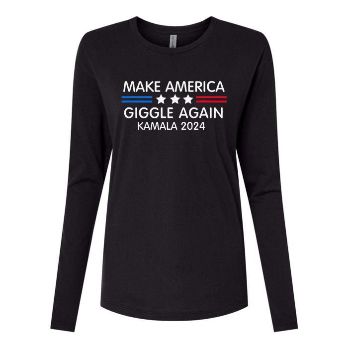 Make America Giggle Again Funny Giggling President Harris Womens Cotton Relaxed Long Sleeve T-Shirt