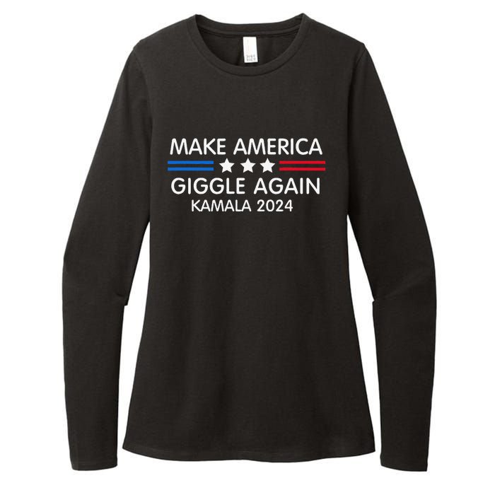 Make America Giggle Again Funny Giggling President Harris Womens CVC Long Sleeve Shirt