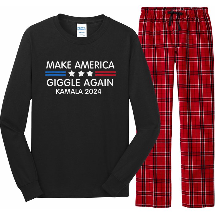 Make America Giggle Again Funny Giggling President Harris Long Sleeve Pajama Set