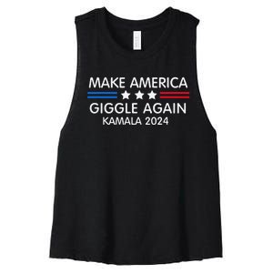 Make America Giggle Again Funny Giggling President Harris Women's Racerback Cropped Tank