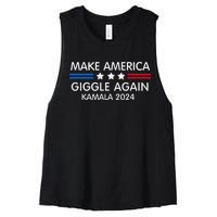 Make America Giggle Again Funny Giggling President Harris Women's Racerback Cropped Tank