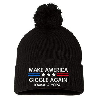 Make America Giggle Again Funny Giggling President Harris Pom Pom 12in Knit Beanie