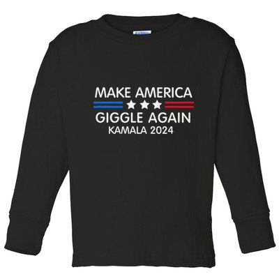 Make America Giggle Again Funny Giggling President Harris Toddler Long Sleeve Shirt