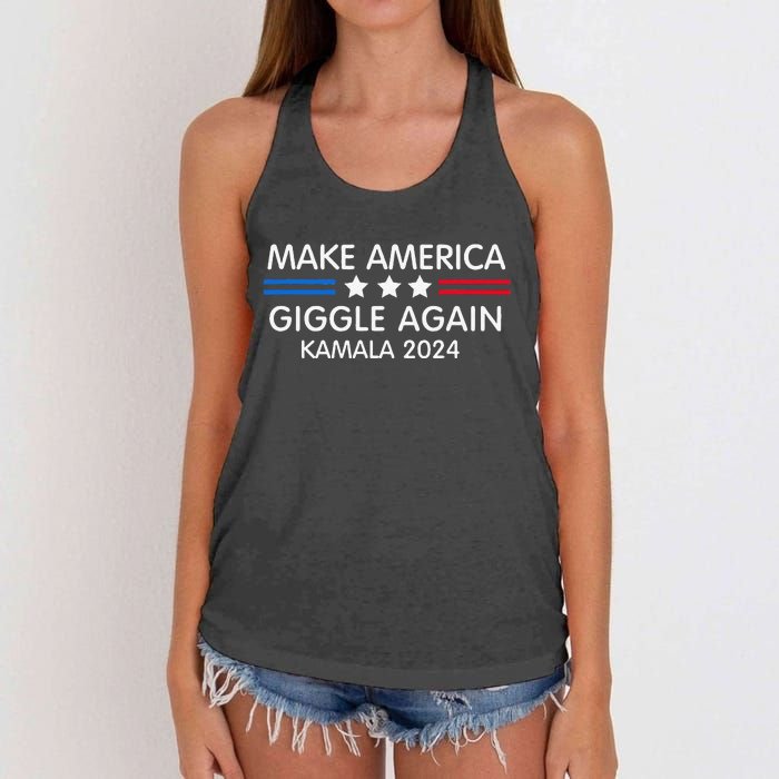 Make America Giggle Again Funny Giggling President Harris Women's Knotted Racerback Tank