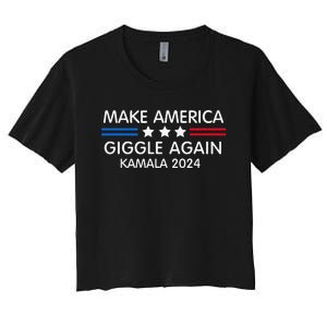 Make America Giggle Again Funny Giggling President Harris Women's Crop Top Tee