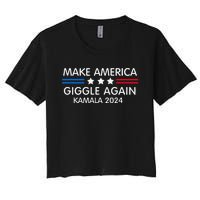 Make America Giggle Again Funny Giggling President Harris Women's Crop Top Tee