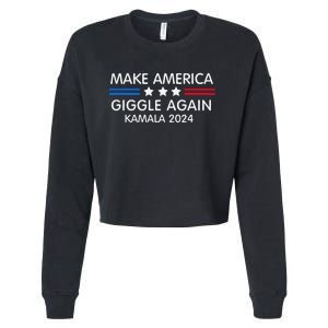 Make America Giggle Again Funny Giggling President Harris Cropped Pullover Crew