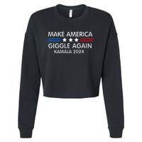 Make America Giggle Again Funny Giggling President Harris Cropped Pullover Crew