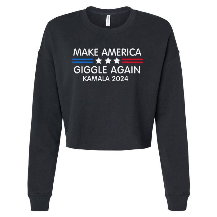 Make America Giggle Again Funny Giggling President Harris Cropped Pullover Crew