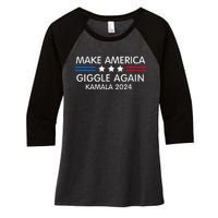 Make America Giggle Again Funny Giggling President Harris Women's Tri-Blend 3/4-Sleeve Raglan Shirt