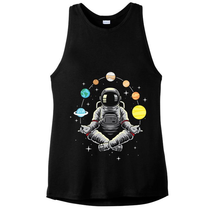 Meditating Astronaut Galaxy Spaceman Astronomer Cosmos Ladies PosiCharge Tri-Blend Wicking Tank