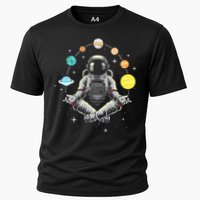 Meditating Astronaut Galaxy Spaceman Astronomer Cosmos Cooling Performance Crew T-Shirt