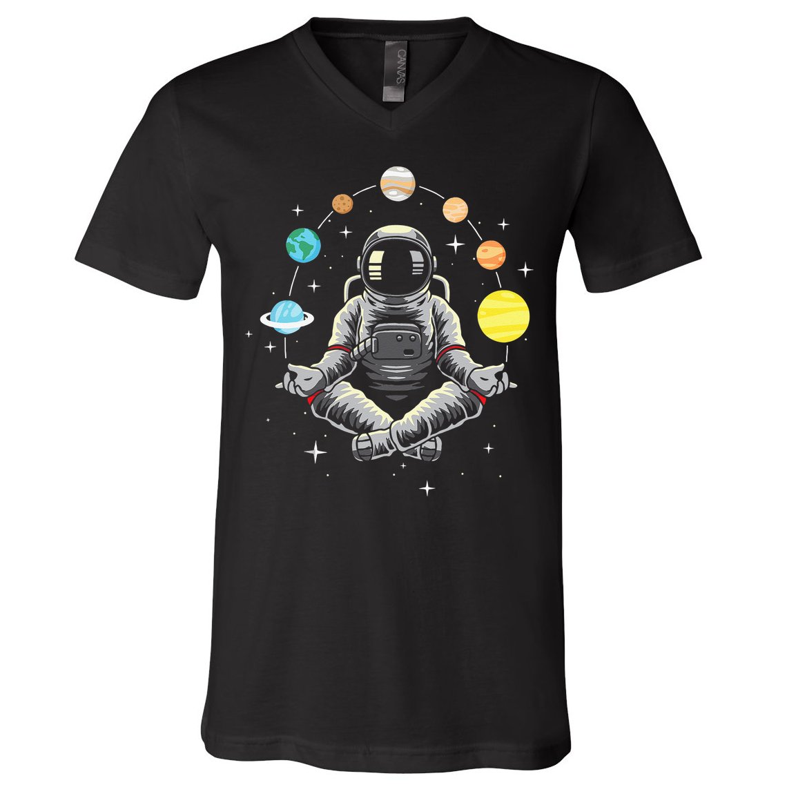 Meditating Astronaut Galaxy Spaceman Astronomer Cosmos V-Neck T-Shirt