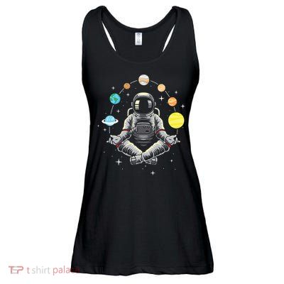 Meditating Astronaut Galaxy Spaceman Astronomer Cosmos Ladies Essential Flowy Tank