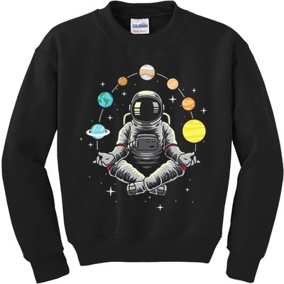 Meditating Astronaut Galaxy Spaceman Astronomer Cosmos Kids Sweatshirt