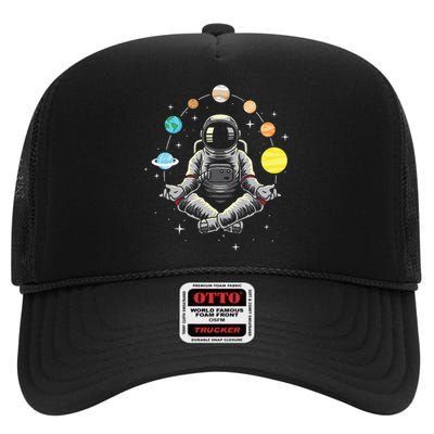 Meditating Astronaut Galaxy Spaceman Astronomer High Crown Mesh Back Trucker Hat